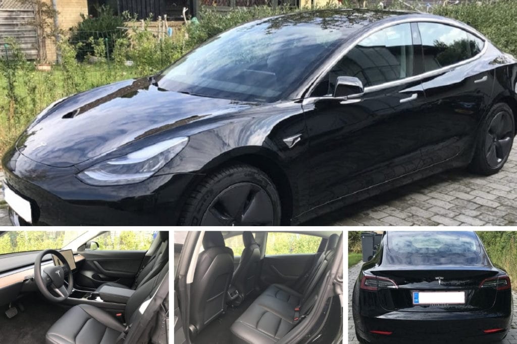 Tesla 3 Billede af tesla model 3, både indefra og bilens udseende